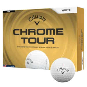 Callaway Chrome Tour golf ball box with two white balls displayed