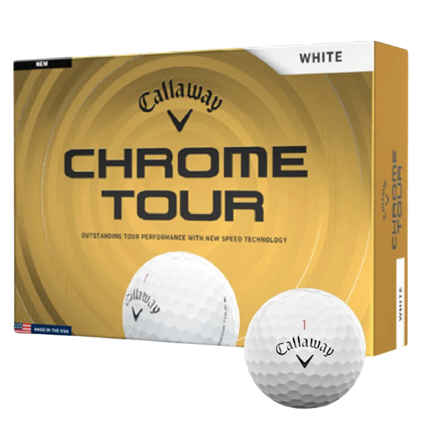 Callaway Chrome Tour golf ball box with two white balls displayed