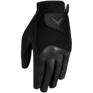 Callaway Rain Spann black golf glove back view with breathable mesh, designed for wet weather golf in Queensland