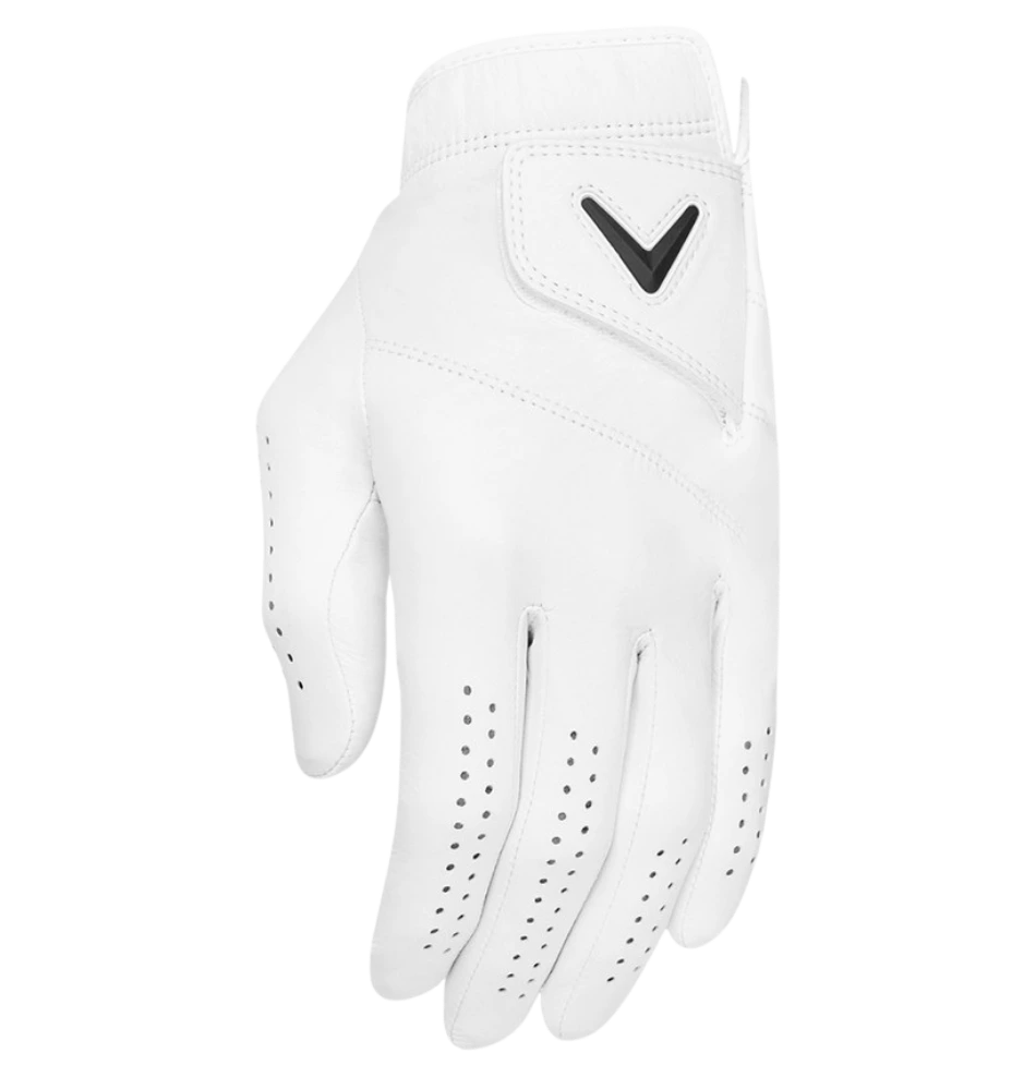 Callaway Tour Authentic white leather golf glove back view with adjustable closure, Queensland golf