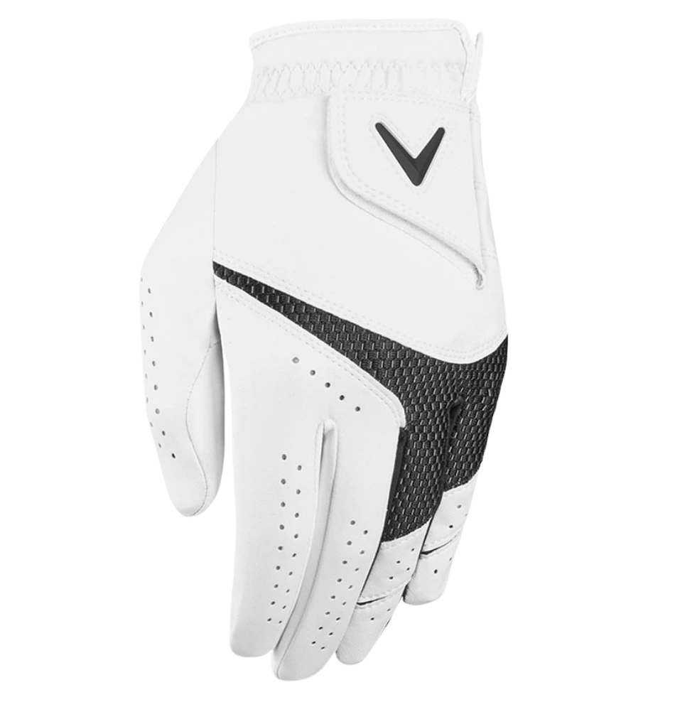 Callaway Weather Spann golf glove white back view with stretch panel, Queensland