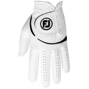 FootJoy WeatherSof white golf glove back view with secure Velcro closure, lightweight fit, Queensland golf