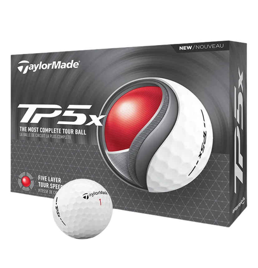 TaylorMade TP5x golf balls box and ball for sale in Queensland showing five layer tour ball packaging