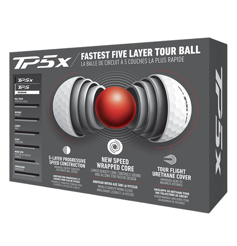 TaylorMade TP5x cutaway golf ball image showing speed wrapped core designed for Queensland playing conditions