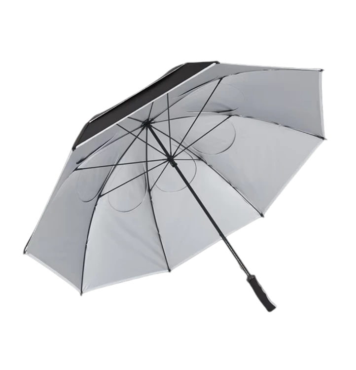 Titleist Pro V1 double canopy golf umbrella open in black with white logo, suitable for wet conditions in Queensland.