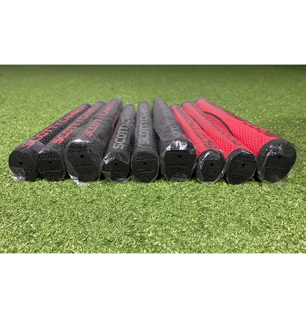 End view of Scotty Cameron putter grips showing branded caps.