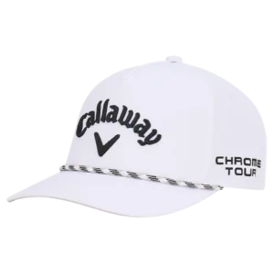 White Callaway Chrome Tour rope cap with embroidered logo and braided rope detail.