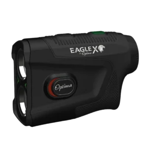 JCGolf Optima Eagle X golf range finder with protective case, USB cable and accessories.